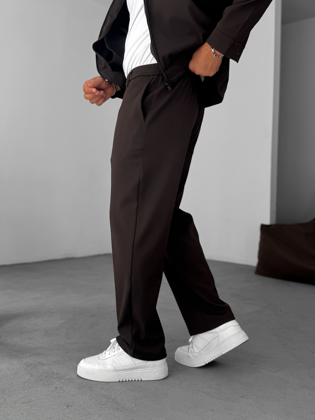 Kahve Örme Fitilli Baggy Pantolon GJ-