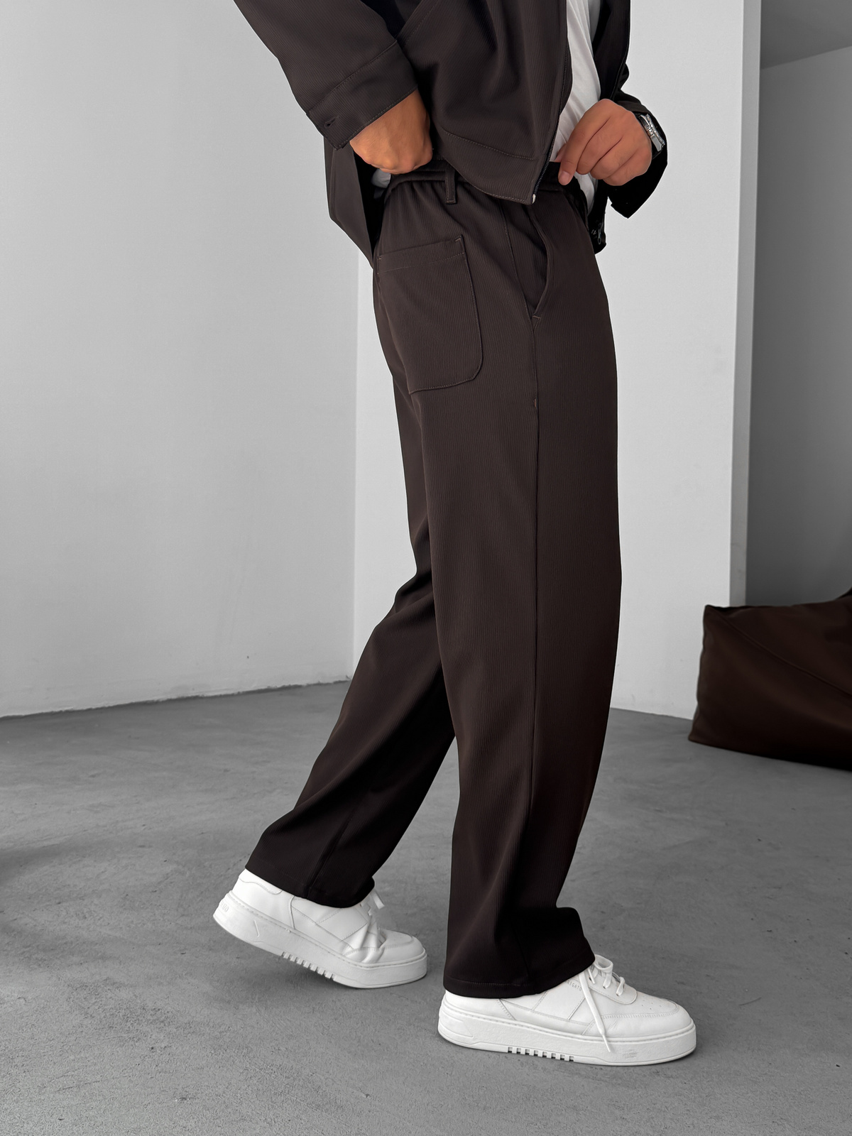 Kahve Örme Fitilli Baggy Pantolon GJ-
