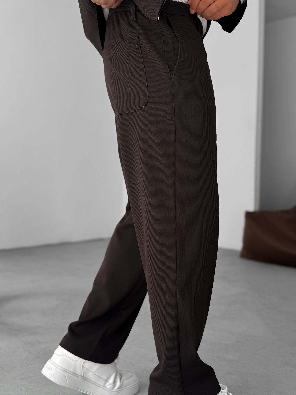 Kahve Örme Fitilli Baggy Pantolon GJ-