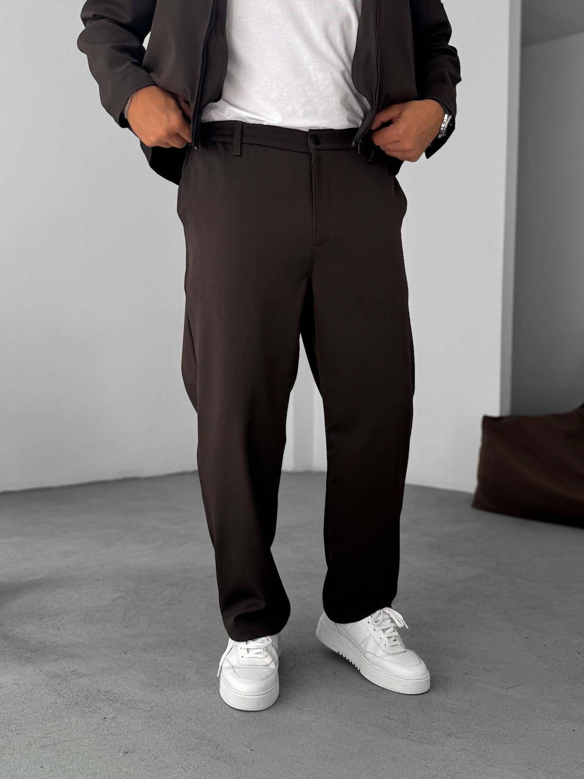 Kahve Örme Fitilli Baggy Pantolon GJ-