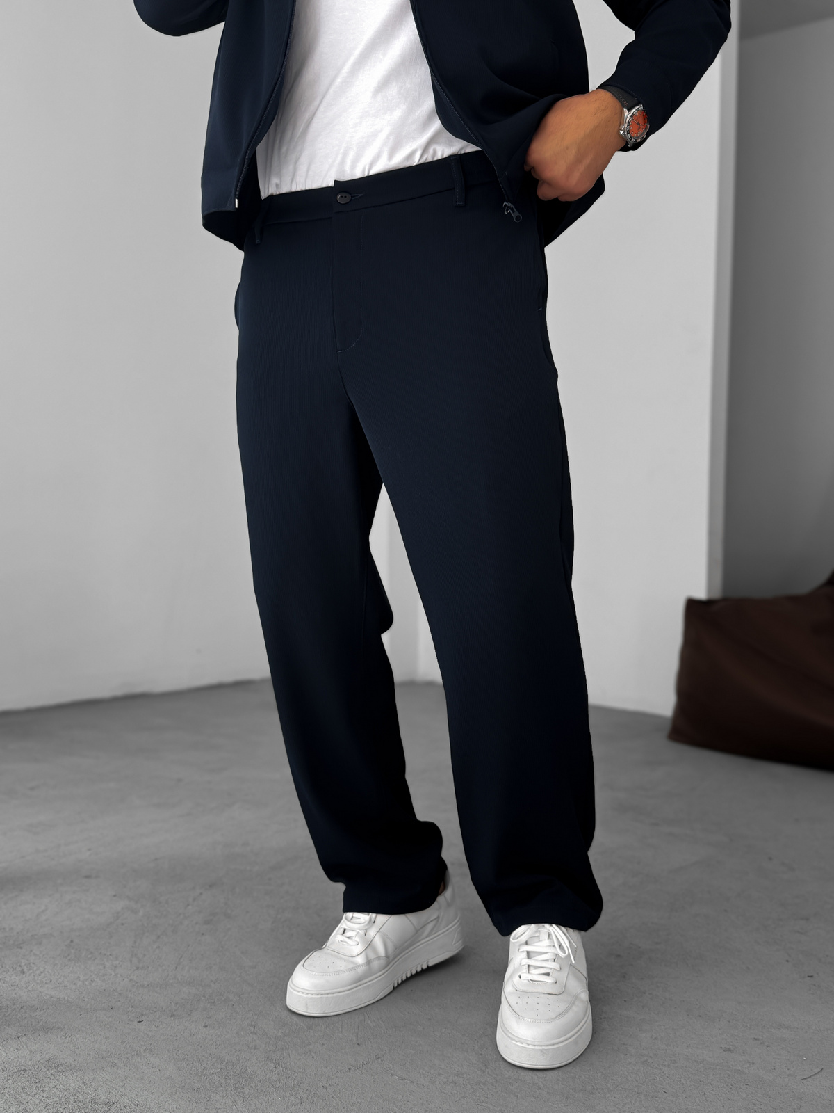 Lacivert Örme Fitilli Baggy Pantolon GJ-