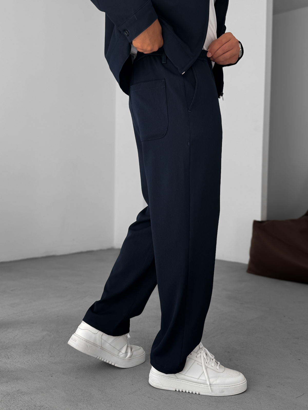 Lacivert Örme Fitilli Baggy Pantolon GJ-