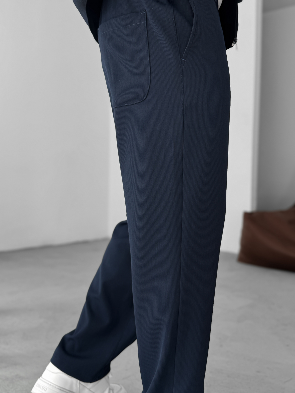 Lacivert Örme Fitilli Baggy Pantolon GJ-