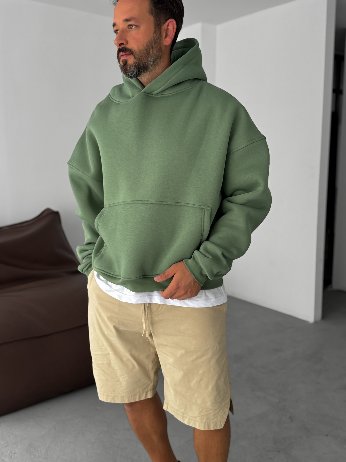 Yeşil Basic Kapüşonlu Sweatshirt JJ-163