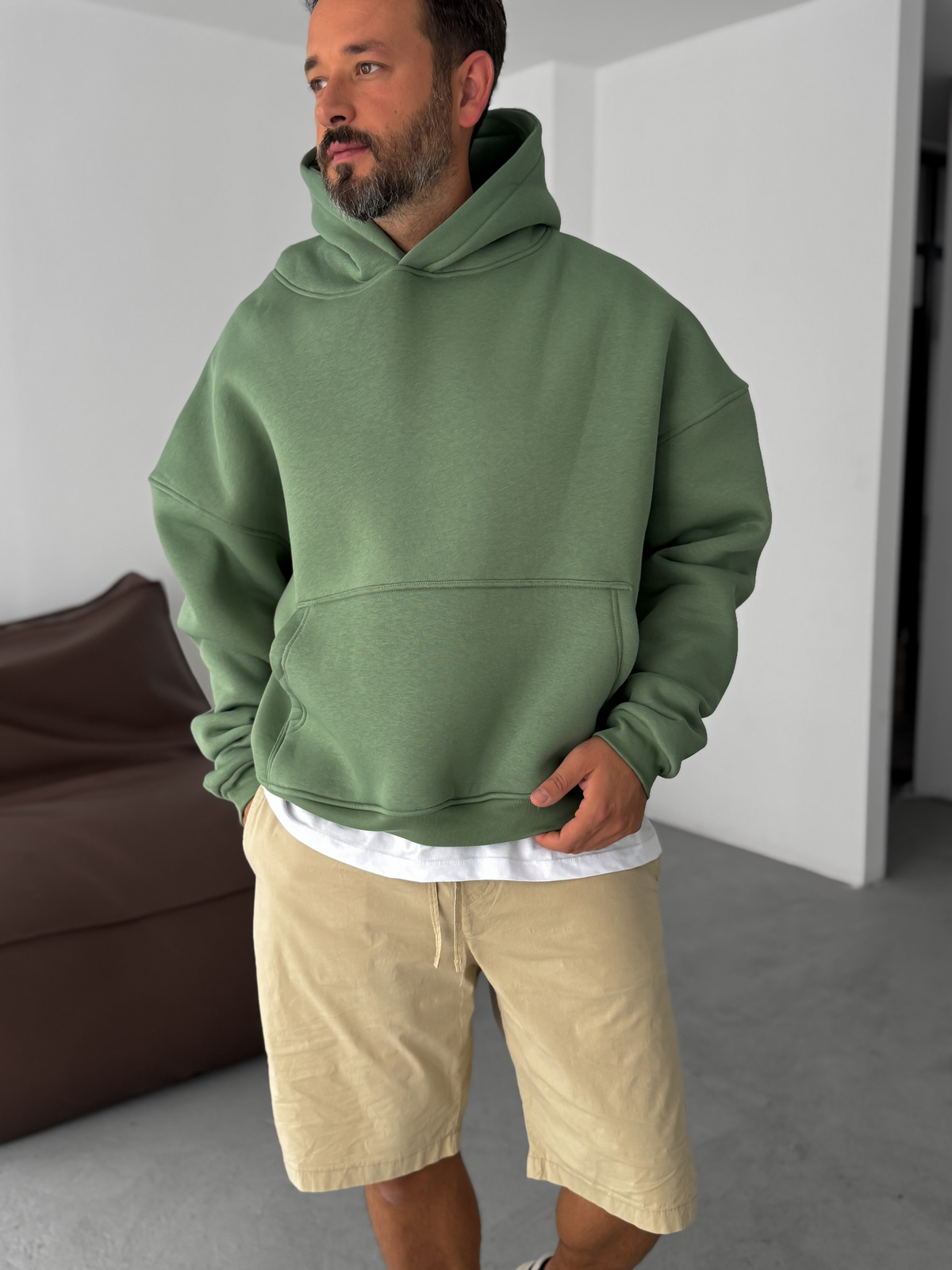Yeşil Basic Kapüşonlu Sweatshirt JJ-163