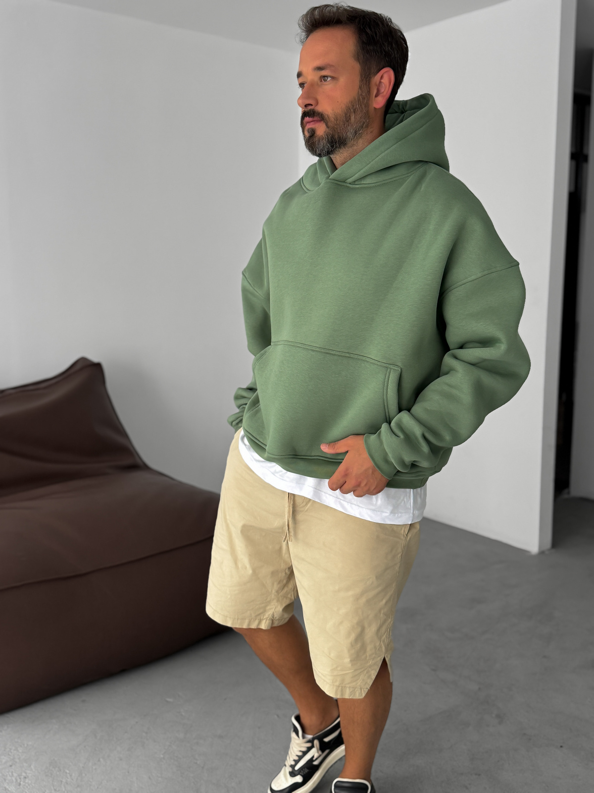 Yeşil Basic Kapüşonlu Sweatshirt JJ-163
