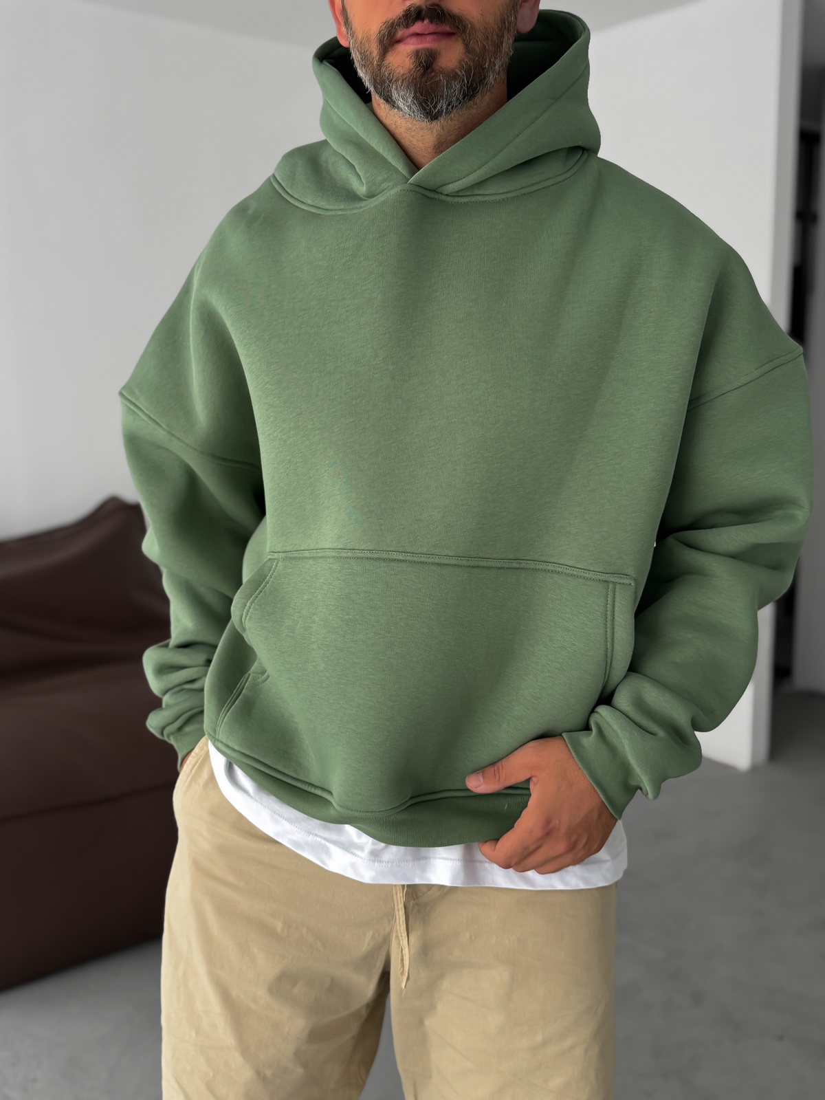 Yeşil Basic Kapüşonlu Sweatshirt JJ-163