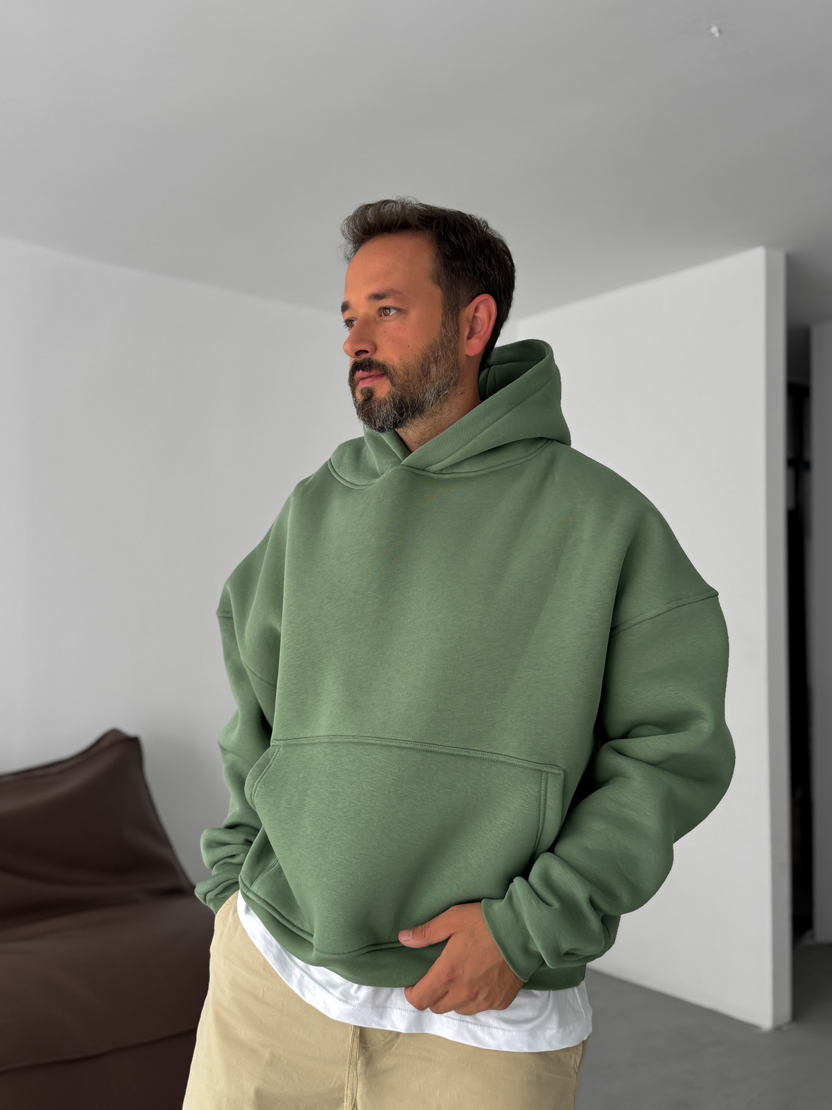 Yeşil Basic Kapüşonlu Sweatshirt JJ-163