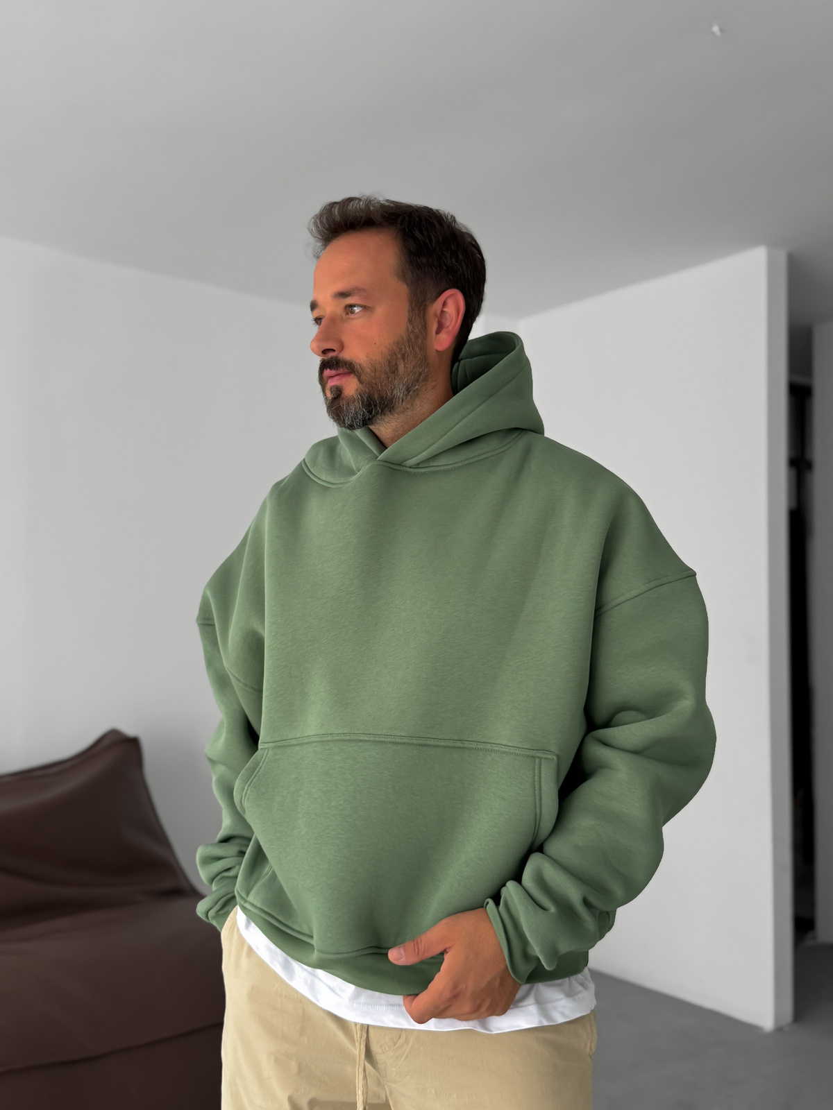 Yeşil Basic Kapüşonlu Sweatshirt JJ-163
