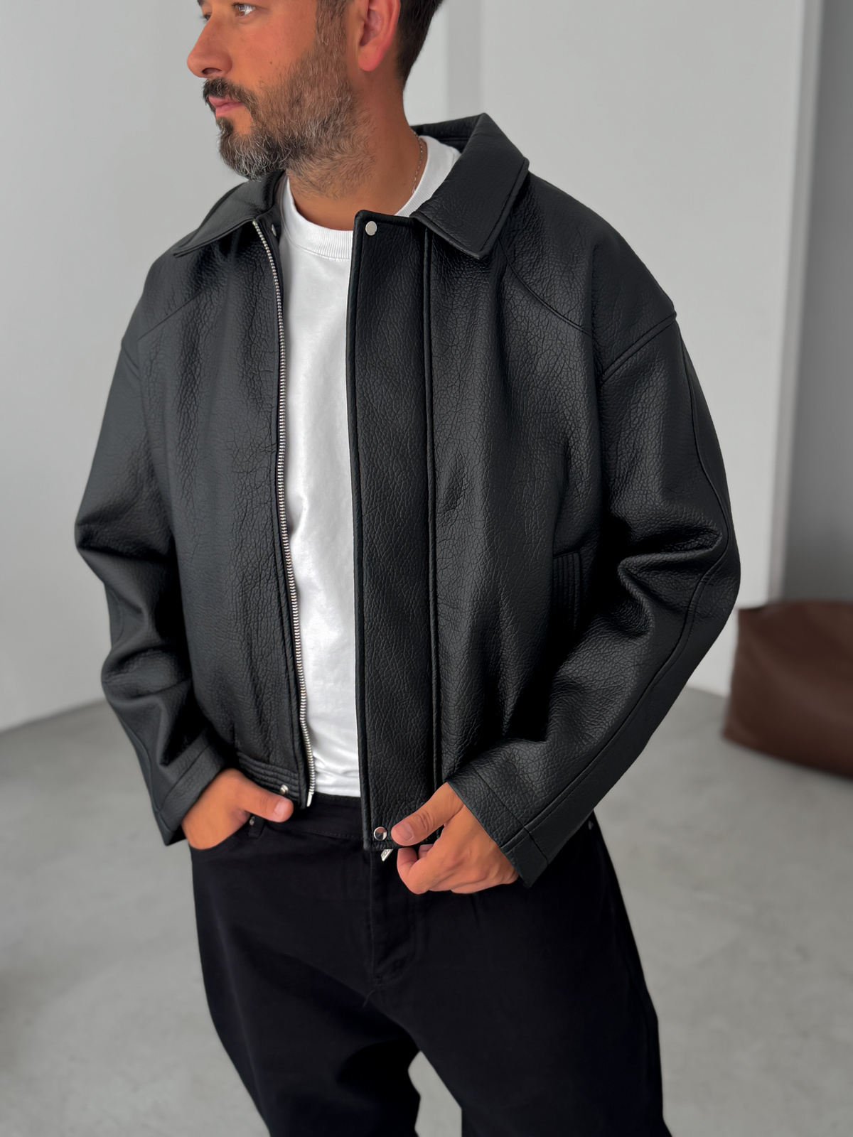 Siyah Retro Oversize Deri Ceket G-5761