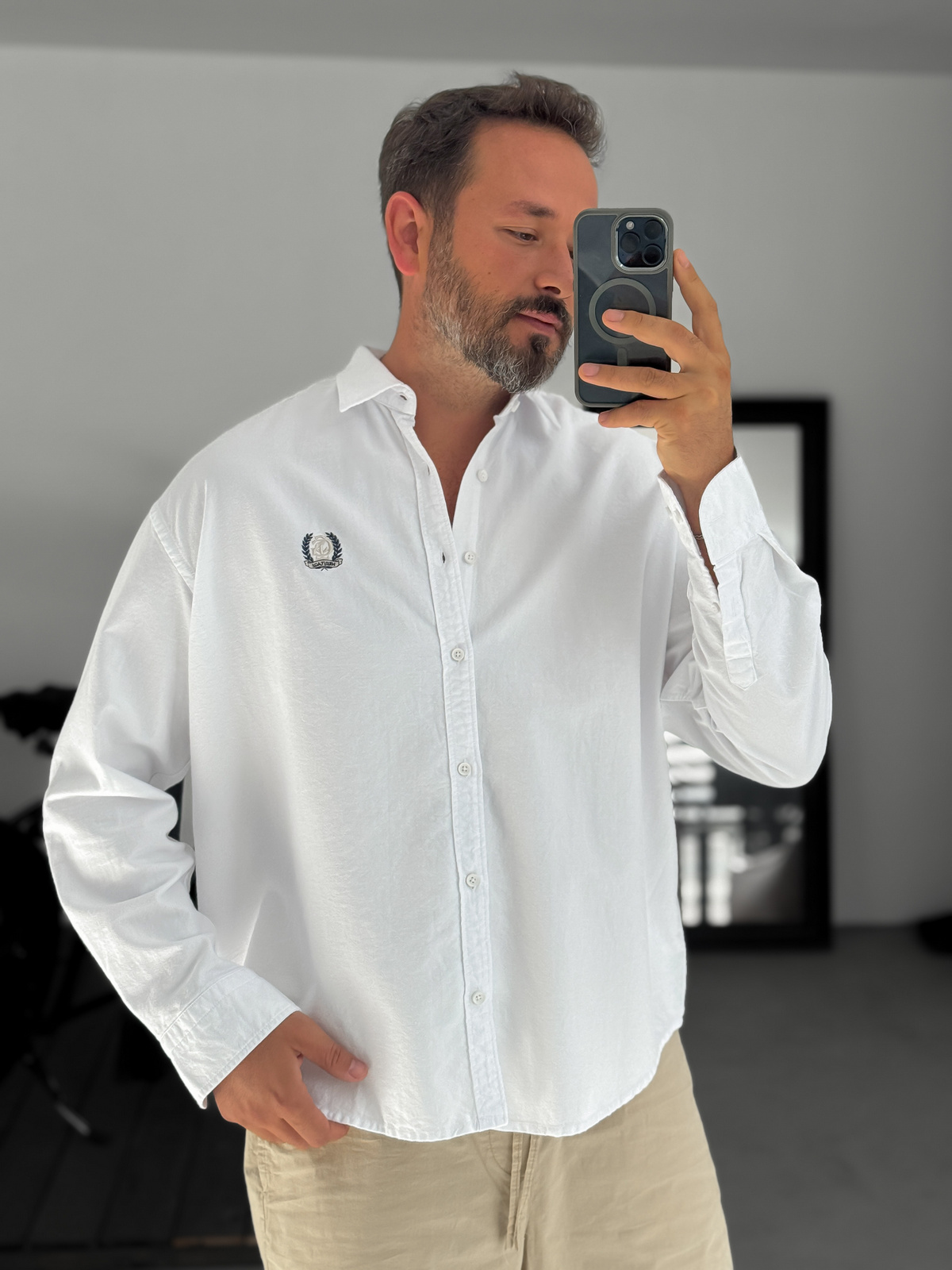 Beyaz Heritage Nakışlı Oversize Gömlek G-5725
