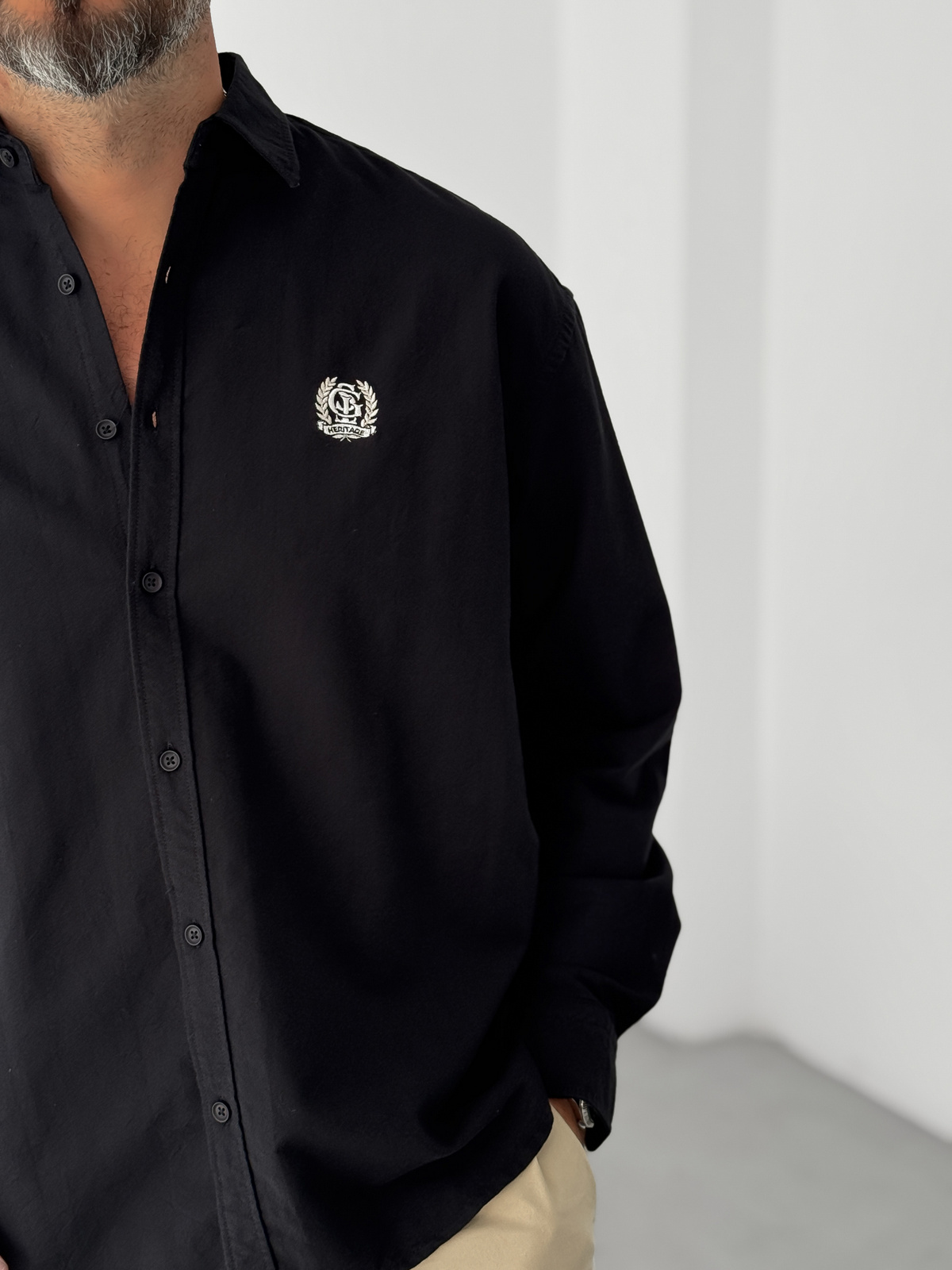 Siyah Heritage Nakışlı Oversize Gömlek G-5725