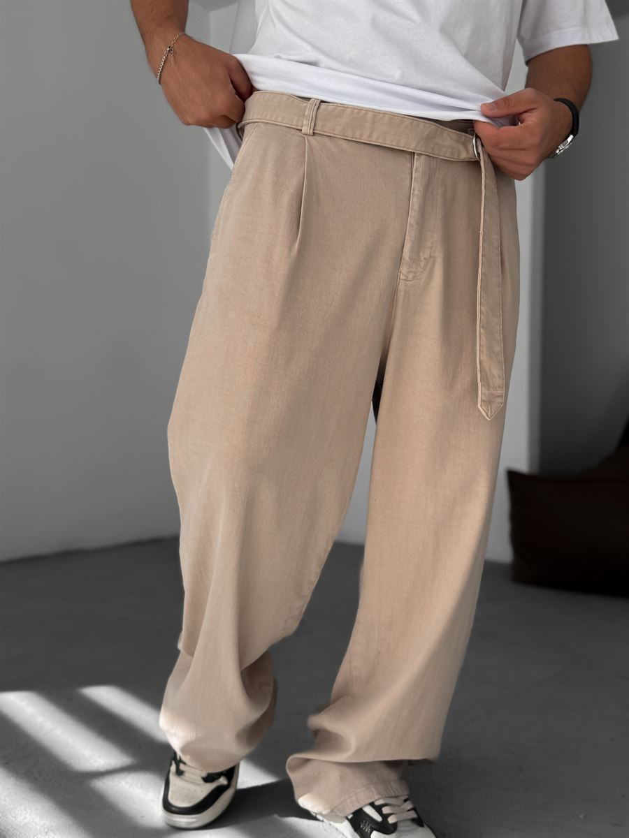 スラックス vintage 70s flare buggy pants beige Bej Kemerli Likralı Baggy Pantolon YP-5009