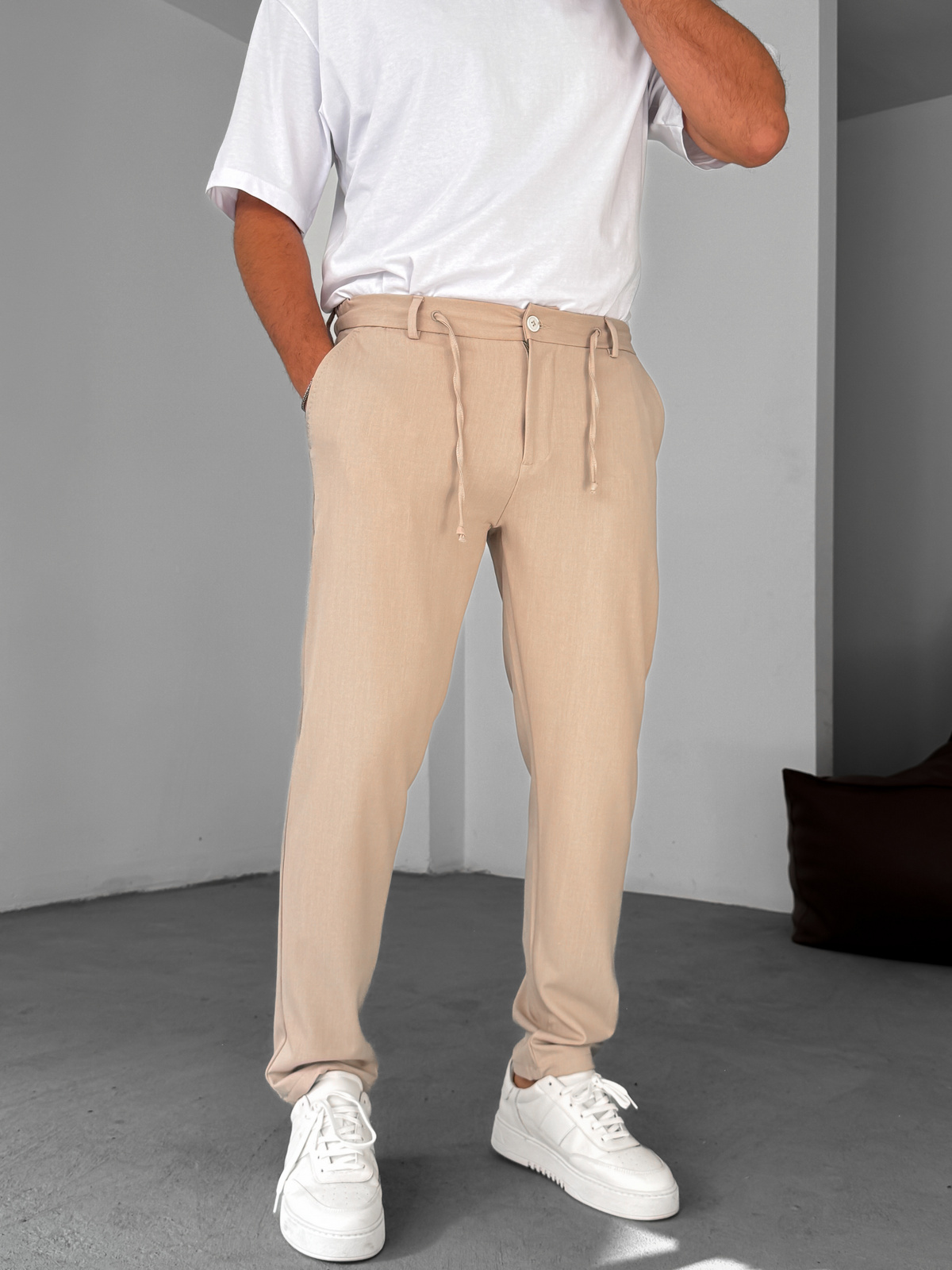 Bej Slim Fit Kumaş Pantolon YP-5037