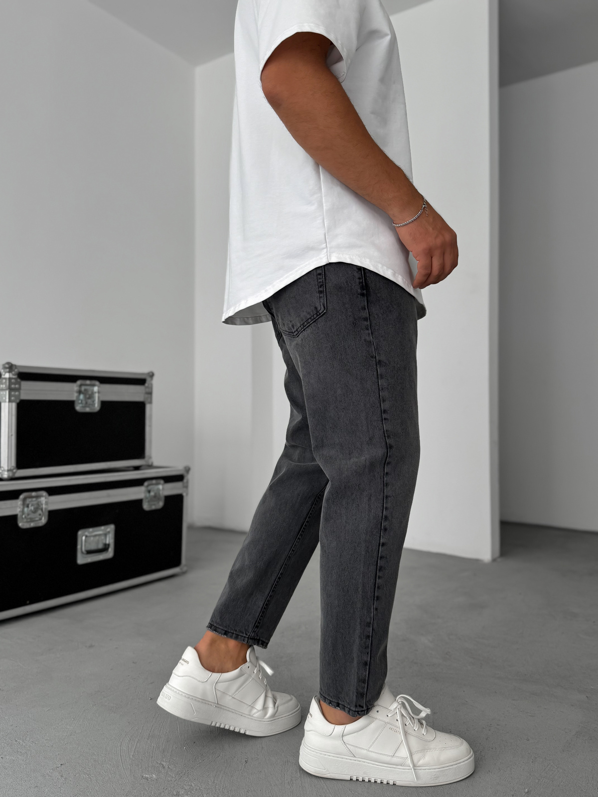 Antrasit Kesik Paça Yıkamalı Boyfriend YP-4038