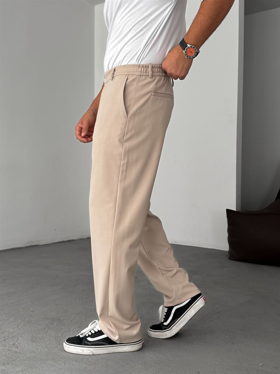 Bej Beli Yarım Lastikli Pantolon YP-5036