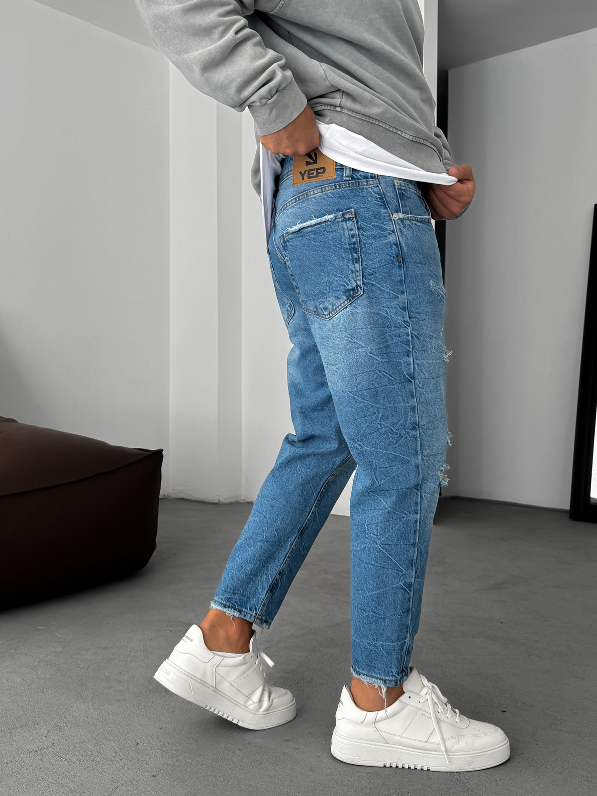 Mavi Yırtık Detaylı Boyfriend YP-4036