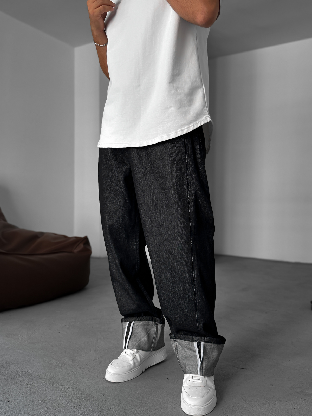 Antrasit Paça Kat Detaylı Baggy Jean YP-5013