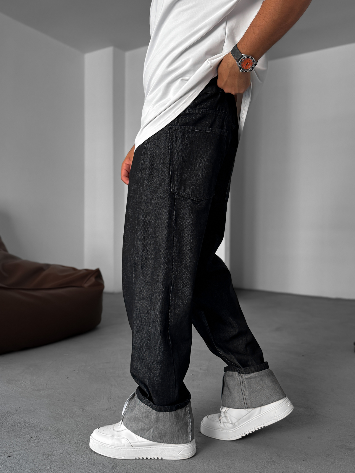 Antrasit Paça Kat Detaylı Baggy Jean YP-5013