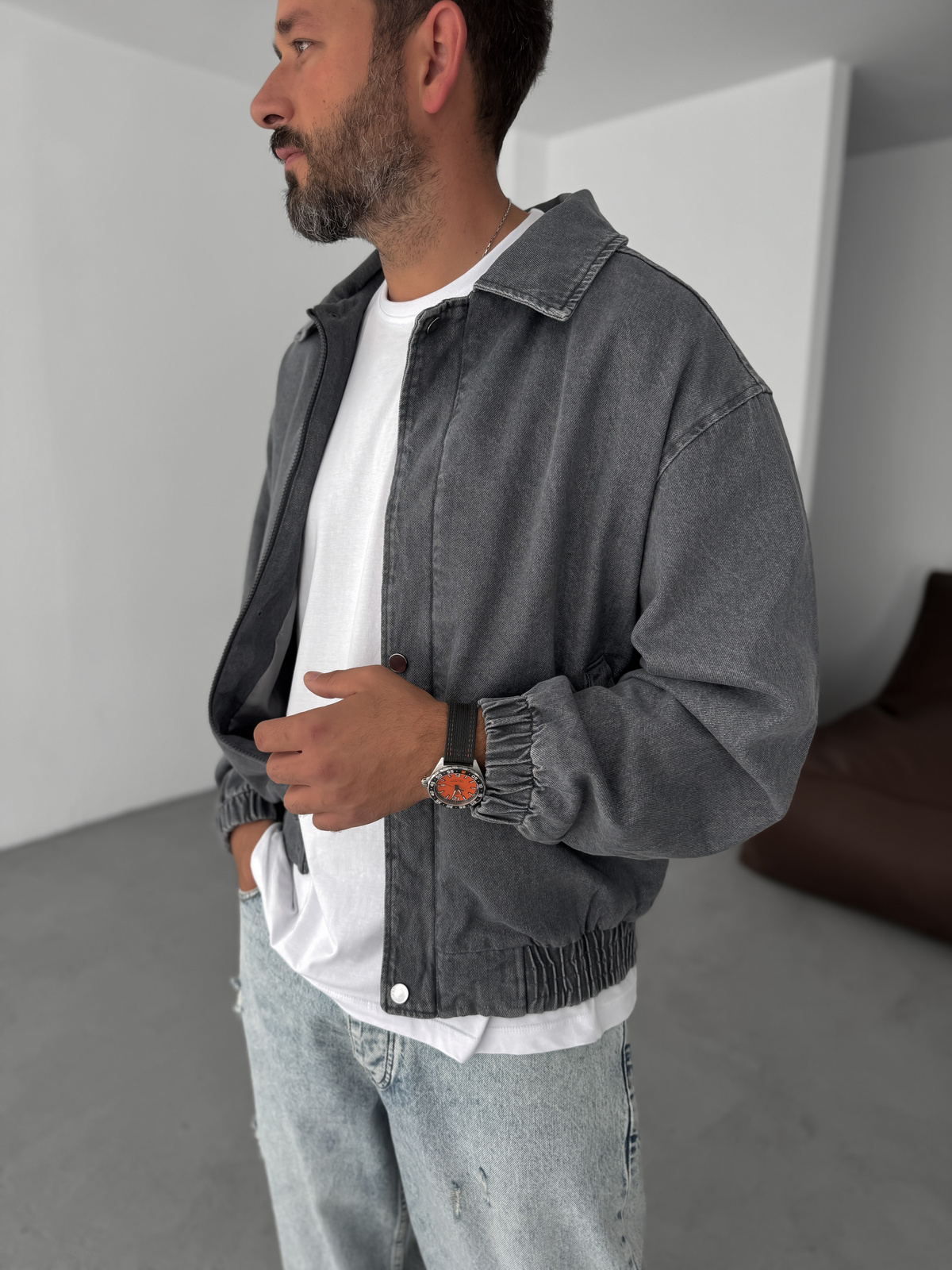 Antrasit Kot Bomber Ceket STK-8023
