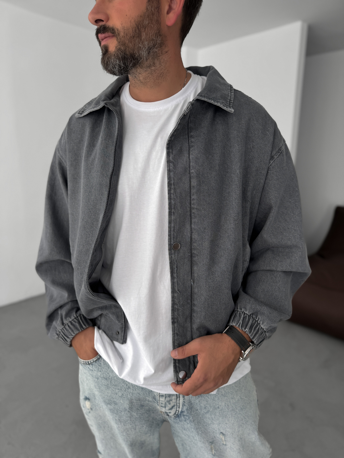 Antrasit Kot Bomber Ceket STK-8023