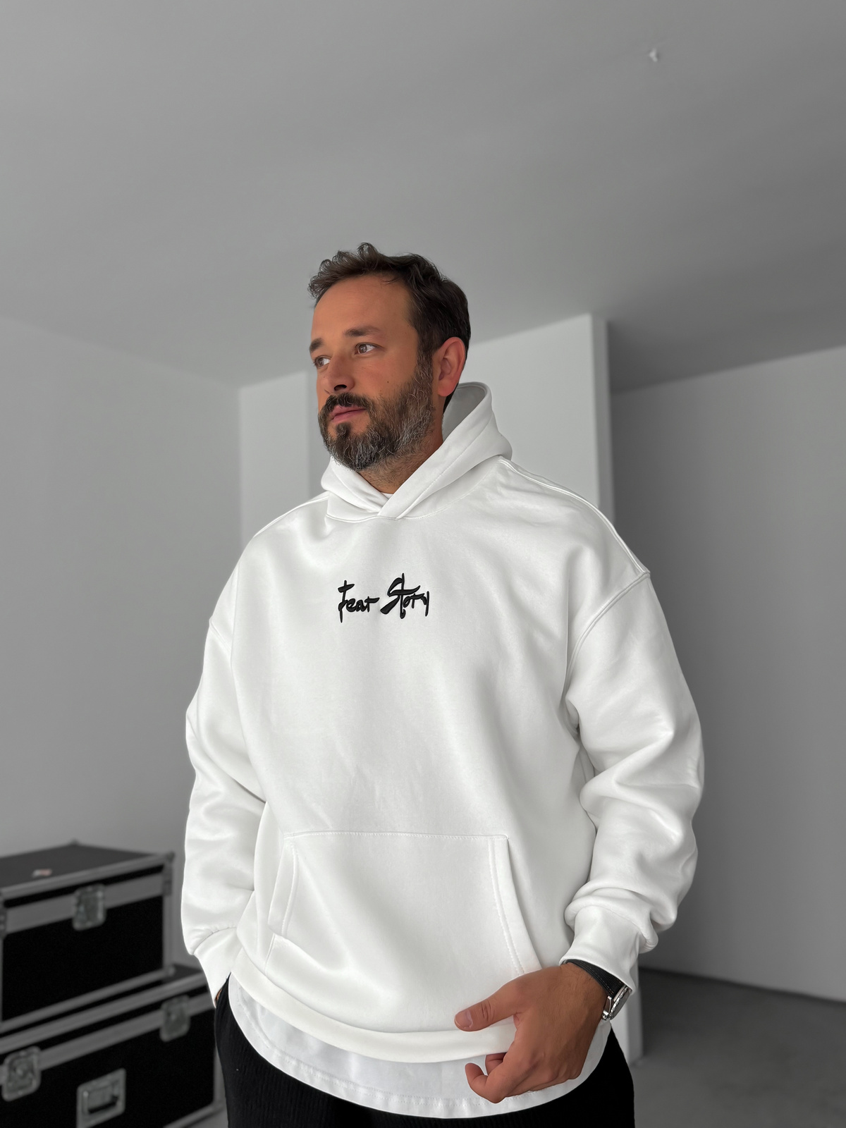 Beyaz Cookie Monster Baskılı Kapüşonlu Sweat TW-7063