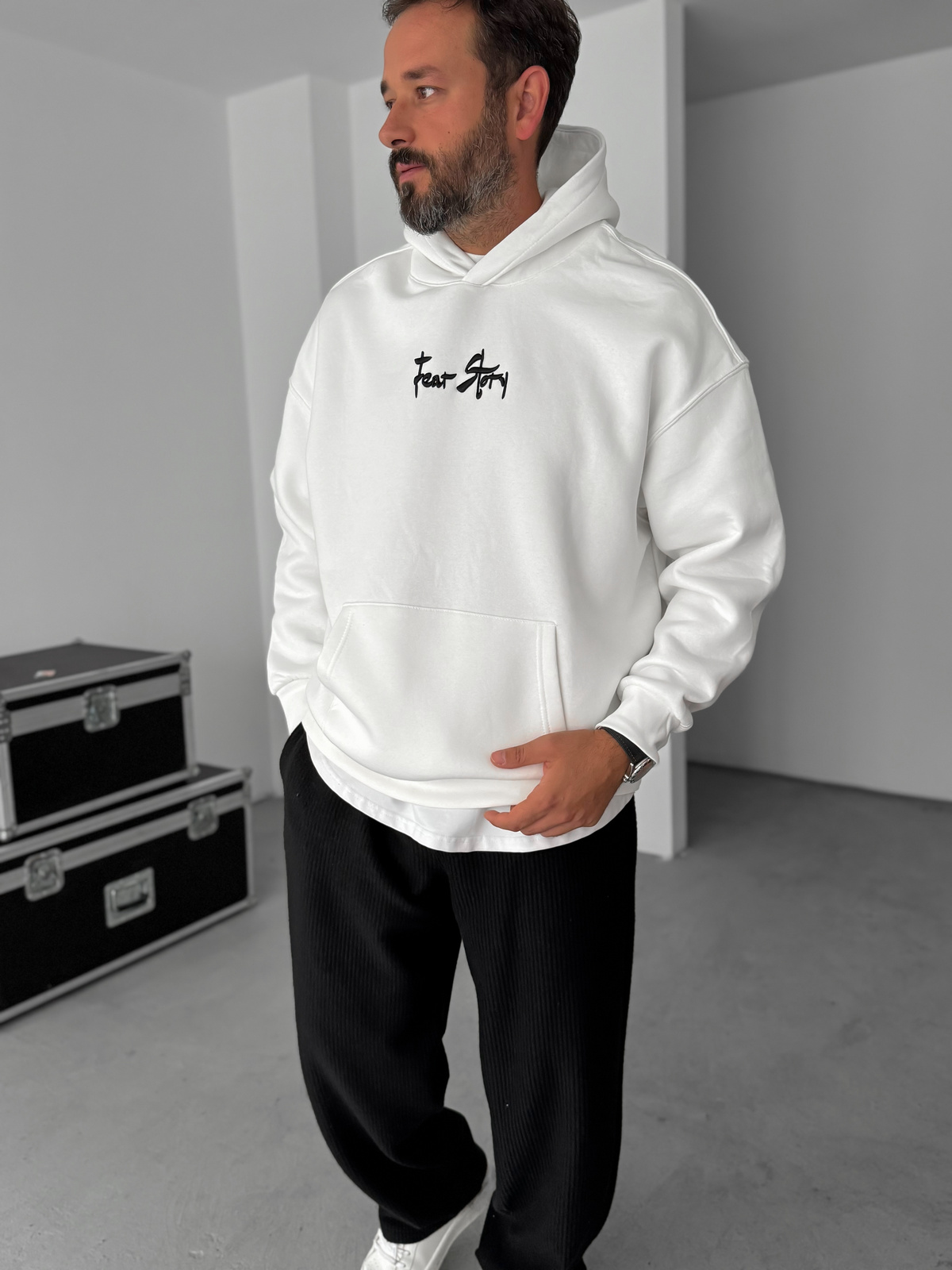 Beyaz Cookie Monster Baskılı Kapüşonlu Sweat TW-7063