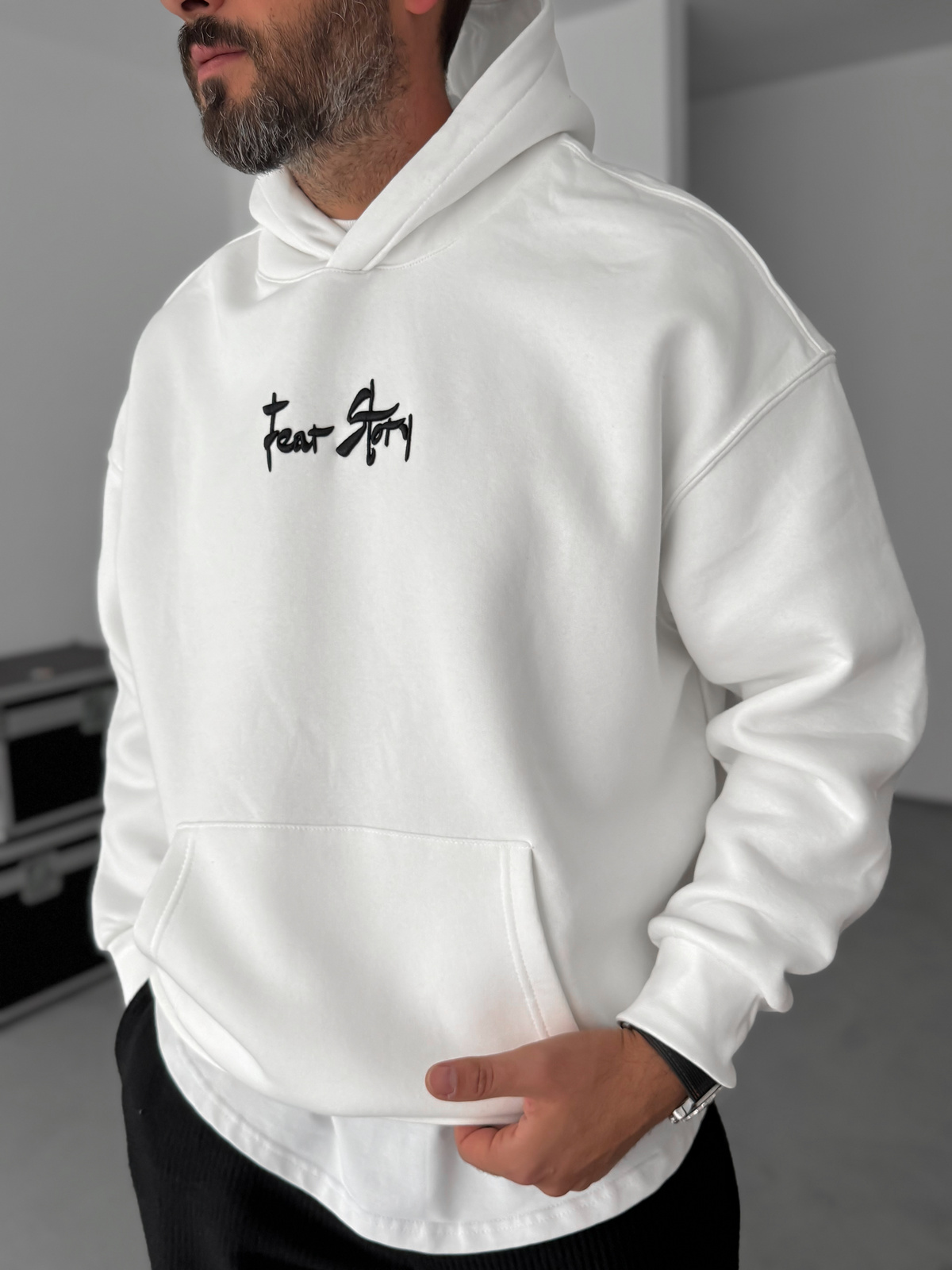 Beyaz Cookie Monster Baskılı Kapüşonlu Sweat TW-7063