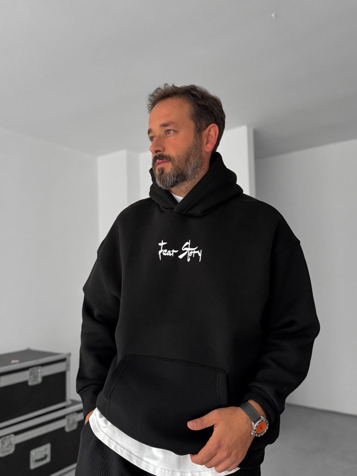 Siyah Cookie Monster Baskılı Kapüşonlu Sweat TW-7063