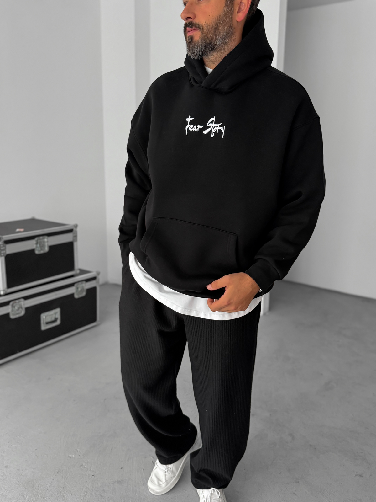 Siyah Cookie Monster Baskılı Kapüşonlu Sweat TW-7063