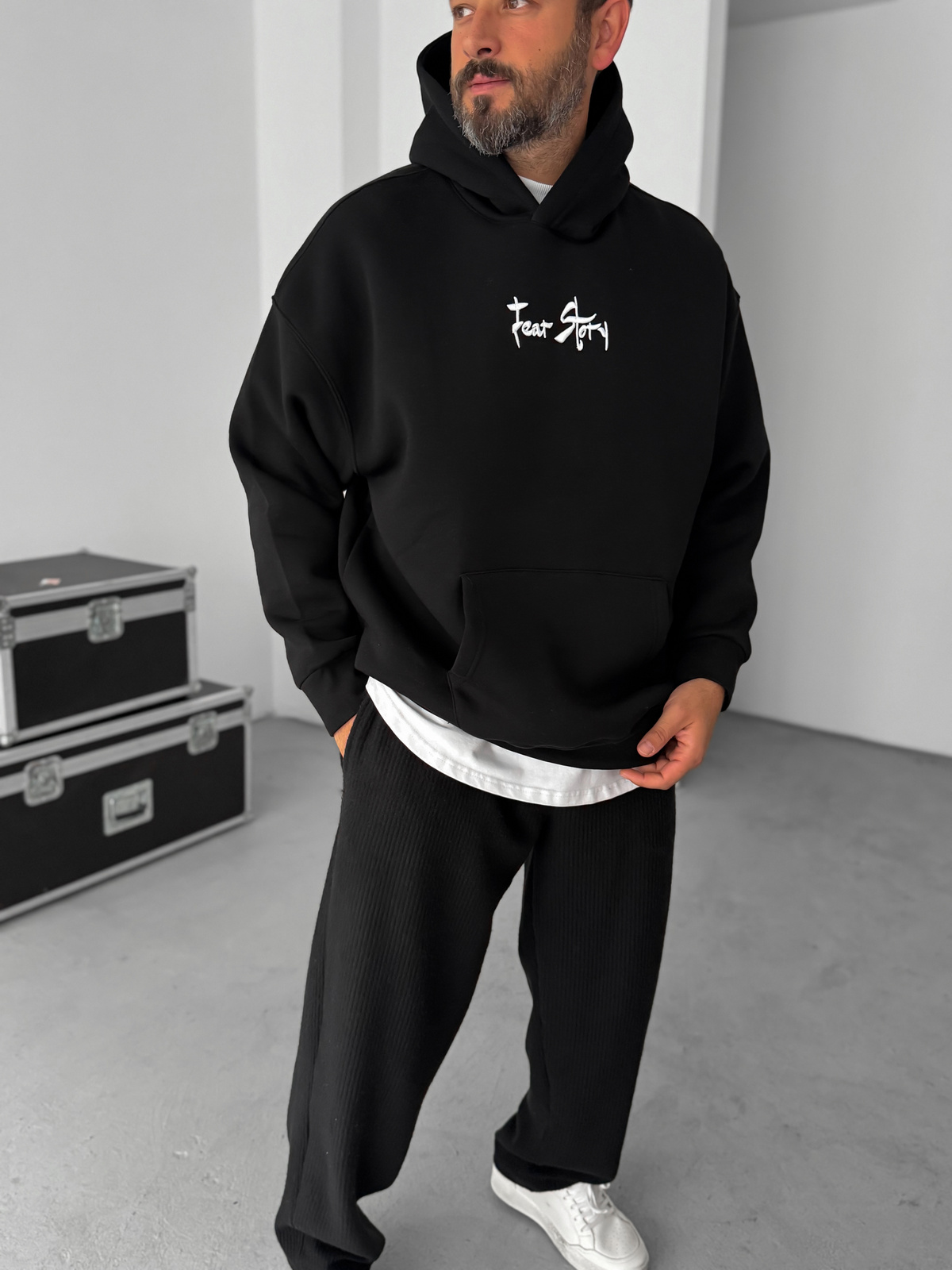 Siyah Cookie Monster Baskılı Kapüşonlu Sweat TW-7063