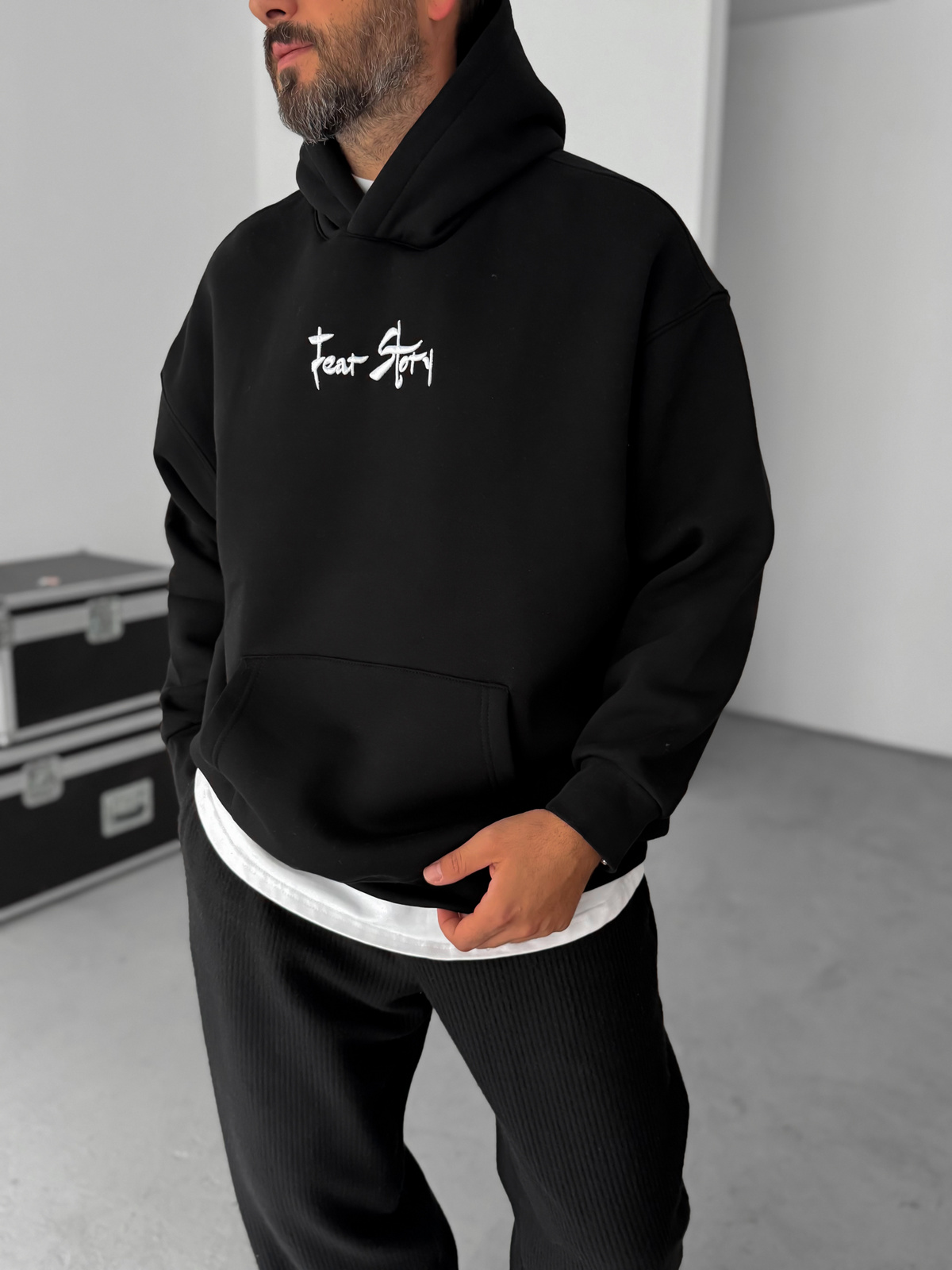 Siyah Cookie Monster Baskılı Kapüşonlu Sweat TW-7063