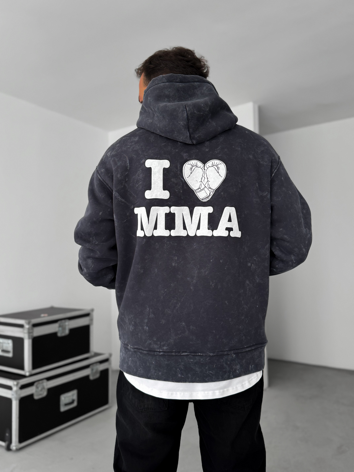 Siyah MMA Yıkamalı Kapüşonlu Sweatshirt RES-1038