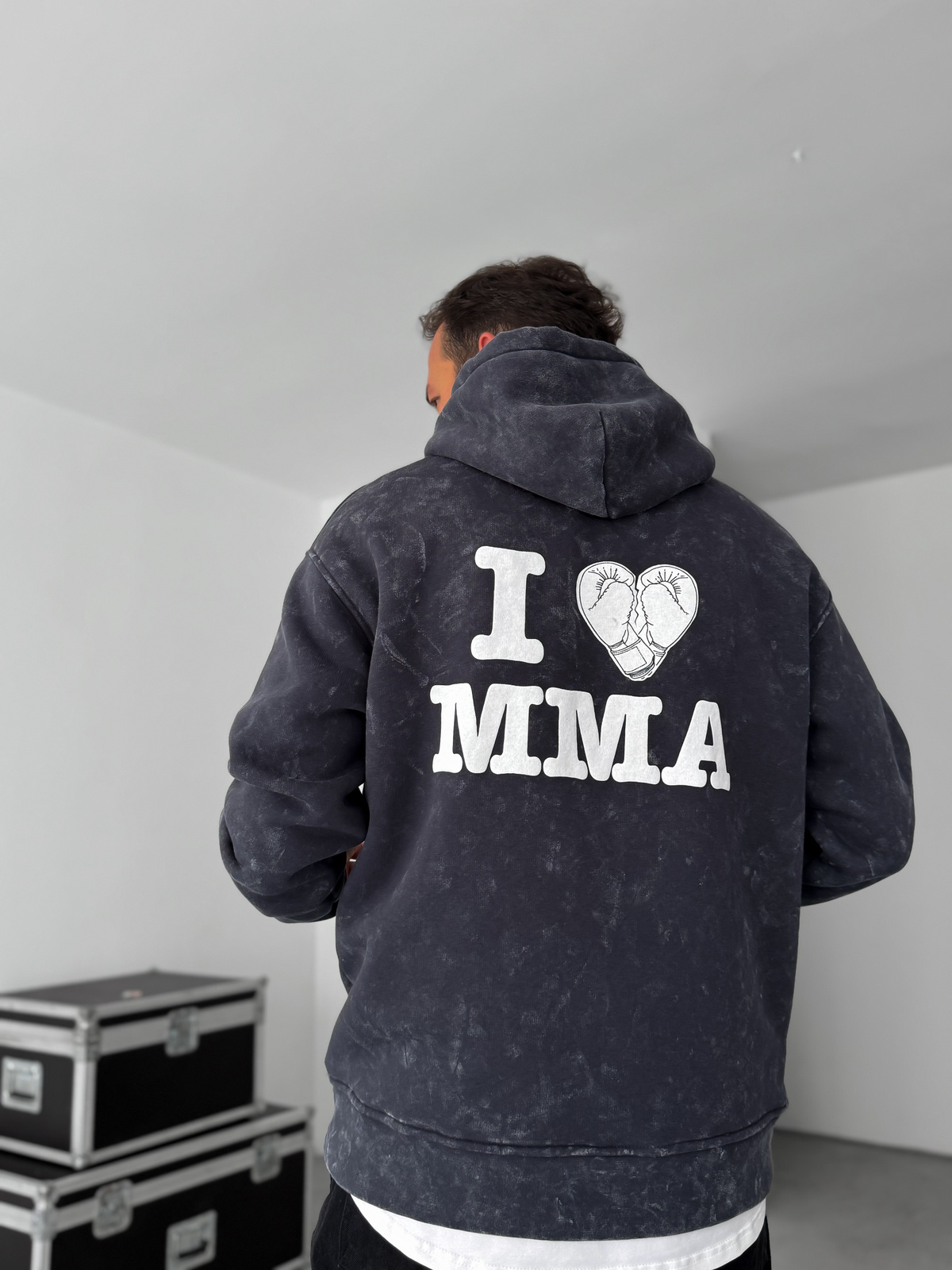 Siyah MMA Yıkamalı Kapüşonlu Sweatshirt RES-1038
