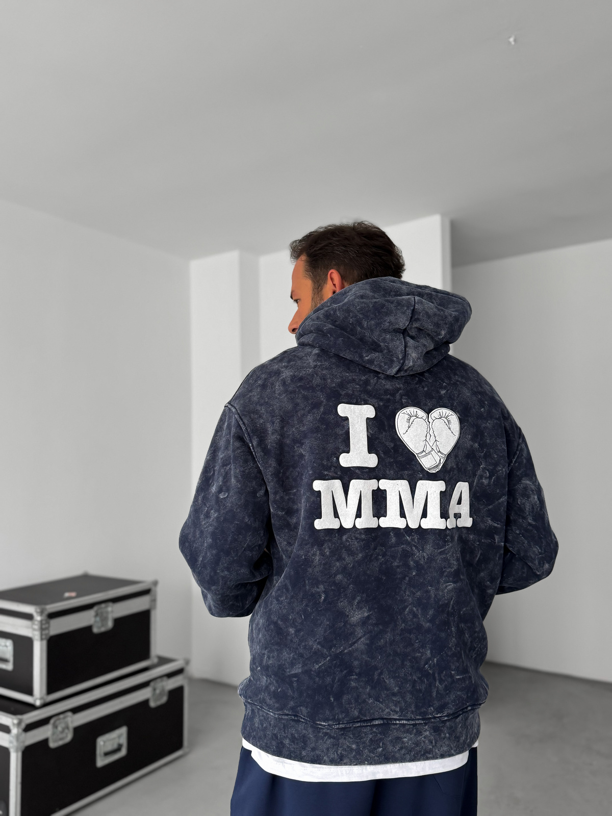 Lacivert MMA Yıkamalı Kapüşonlu Sweatshirt RES-1038