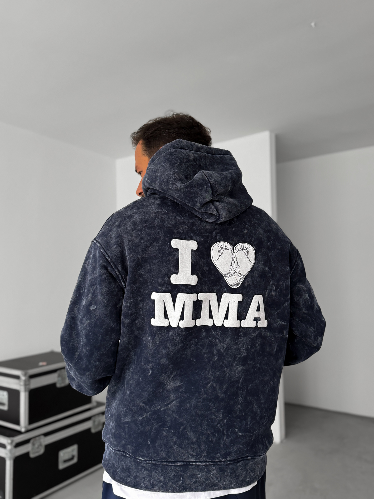 Lacivert MMA Yıkamalı Kapüşonlu Sweatshirt RES-1038