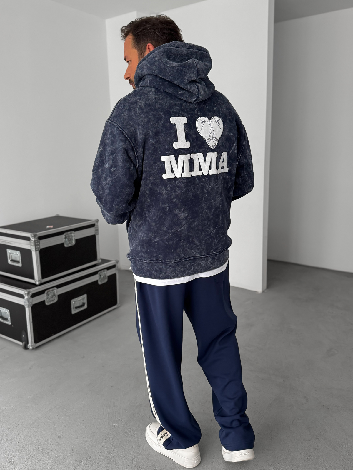 Lacivert MMA Yıkamalı Kapüşonlu Sweatshirt RES-1038