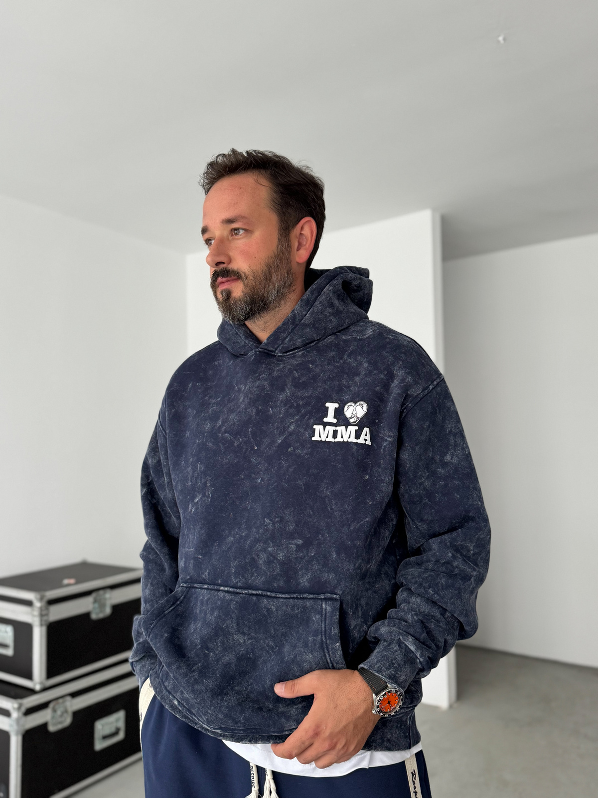 Lacivert MMA Yıkamalı Kapüşonlu Sweatshirt RES-1038
