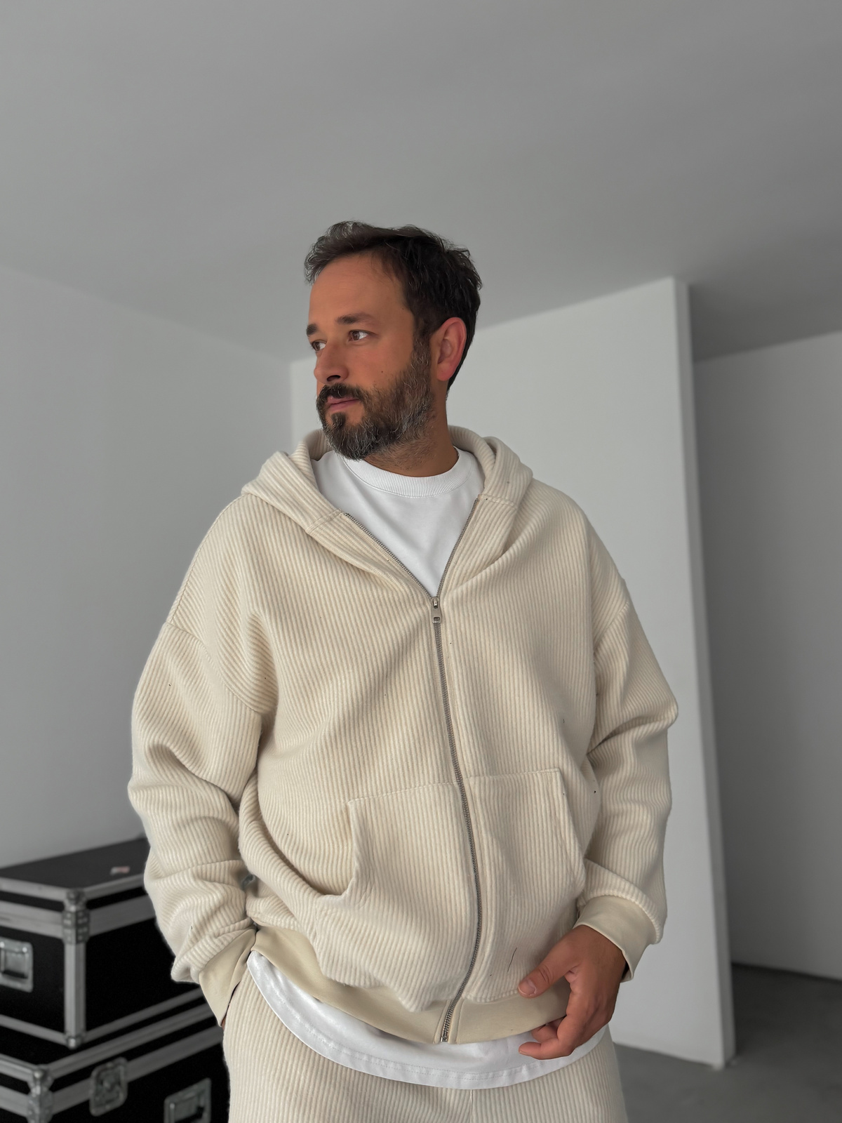 Bej Jakarlı Kapüşonlu Sweatshirt HM-0013