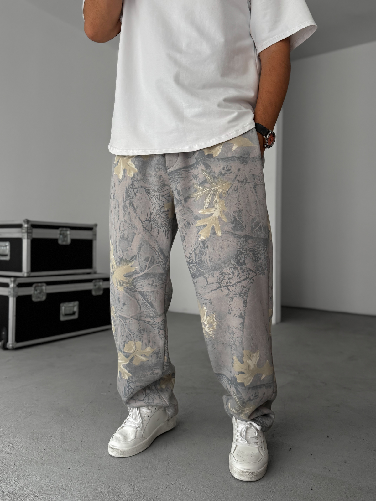 Gri Yaprak Desenli Baggy Eşofman HM-0015