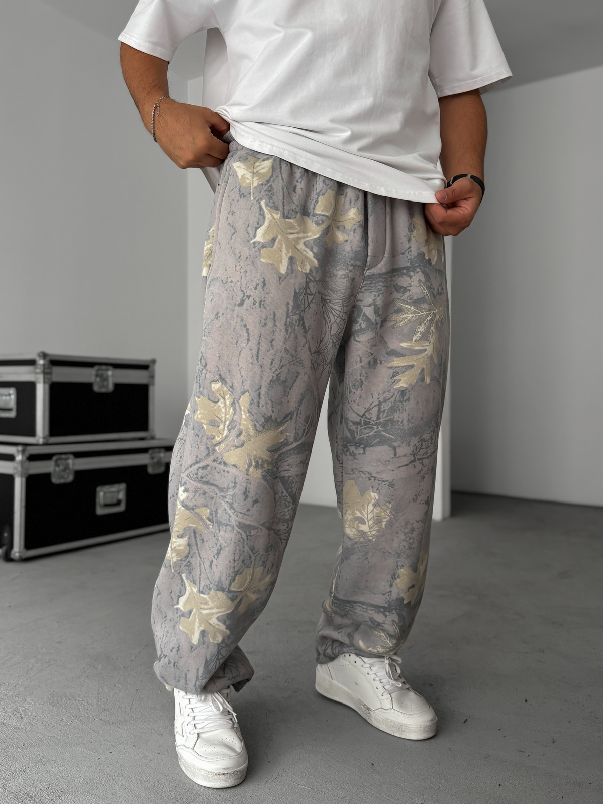 Gri Yaprak Desenli Baggy Eşofman HM-0015
