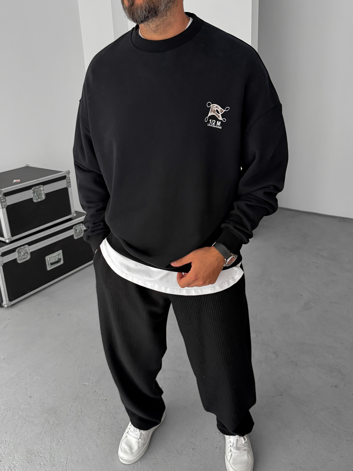 Siyah Flag Baskılı Sweatshirt HM-0004