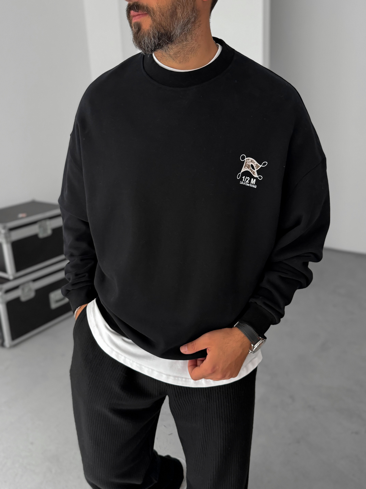 Siyah Flag Baskılı Sweatshirt HM-0004