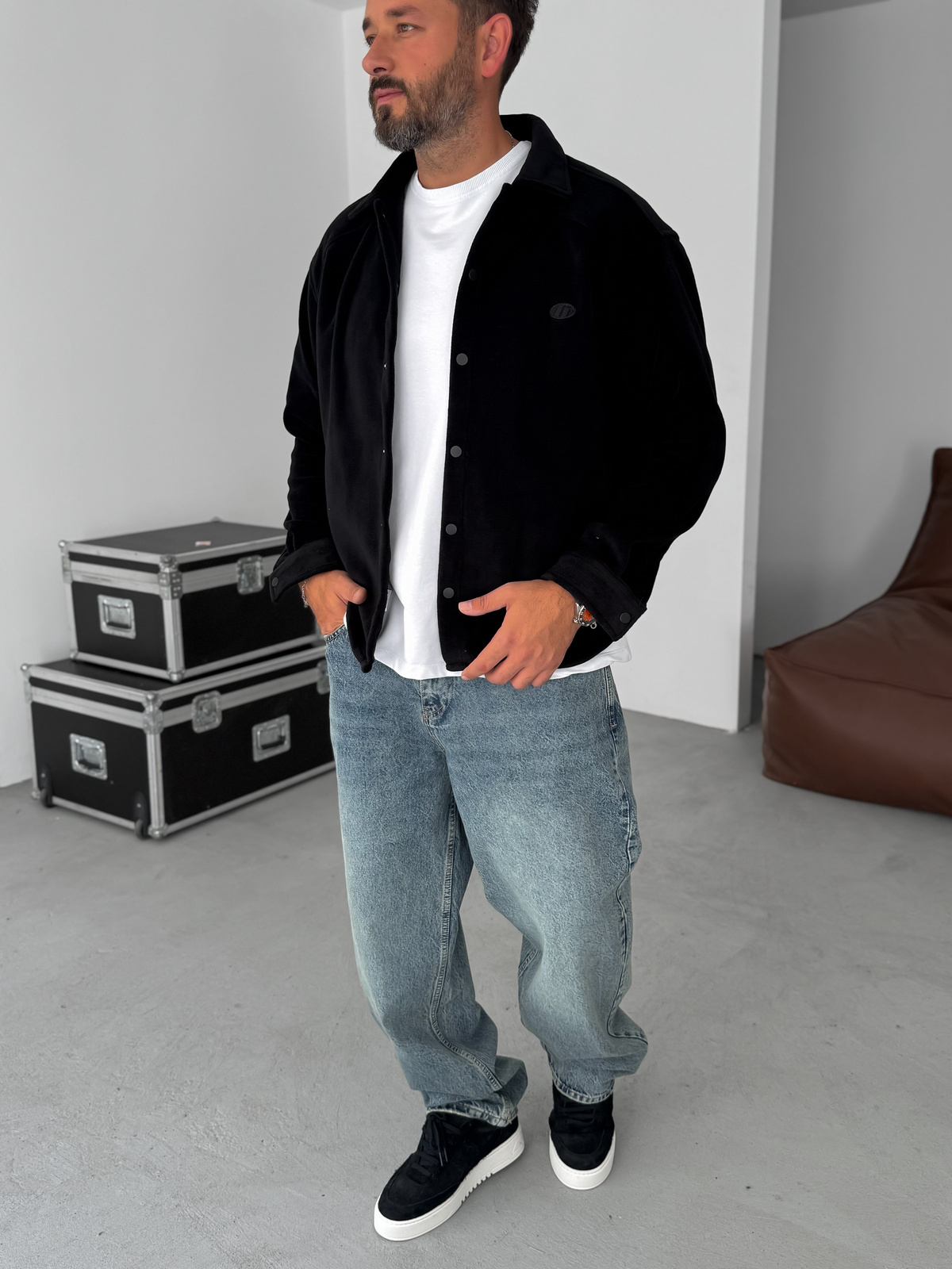 Siyah Nakışlı Polar Gömlek G-5724