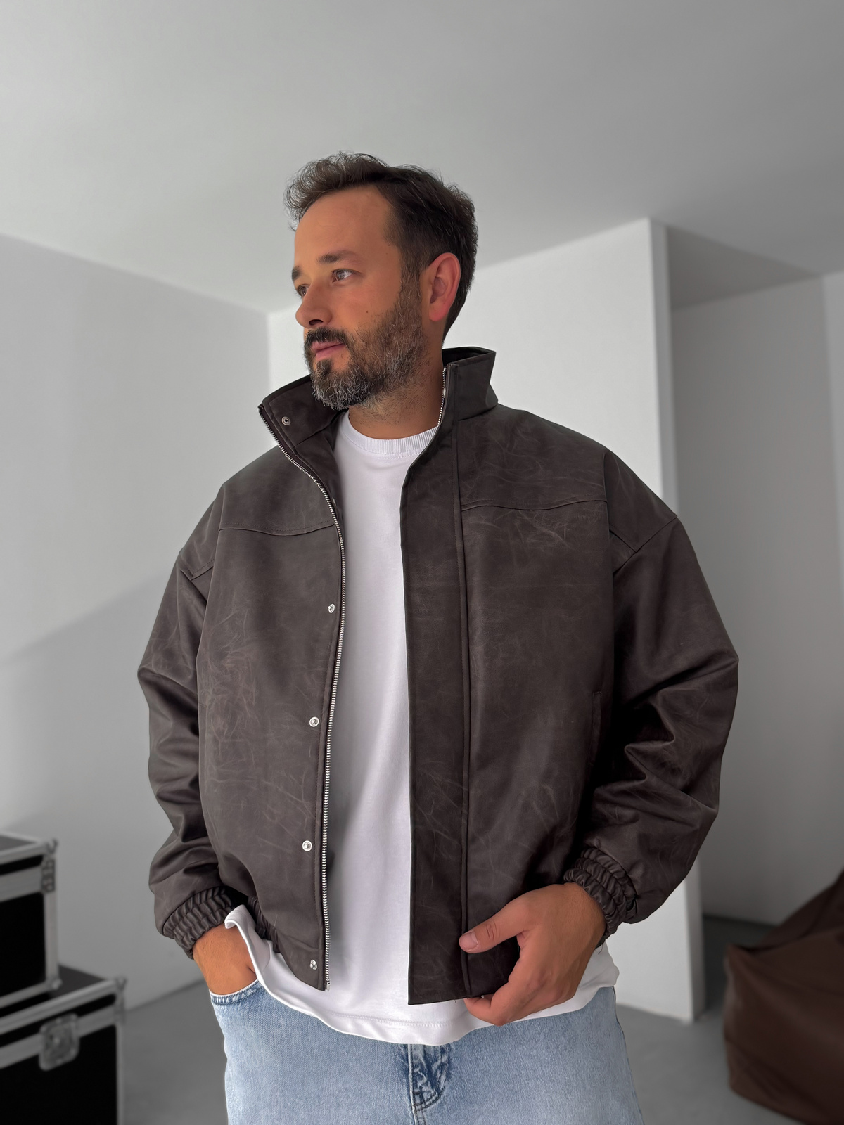 Koyu Kahve Efektli Bomber Deri Mont EP-7321