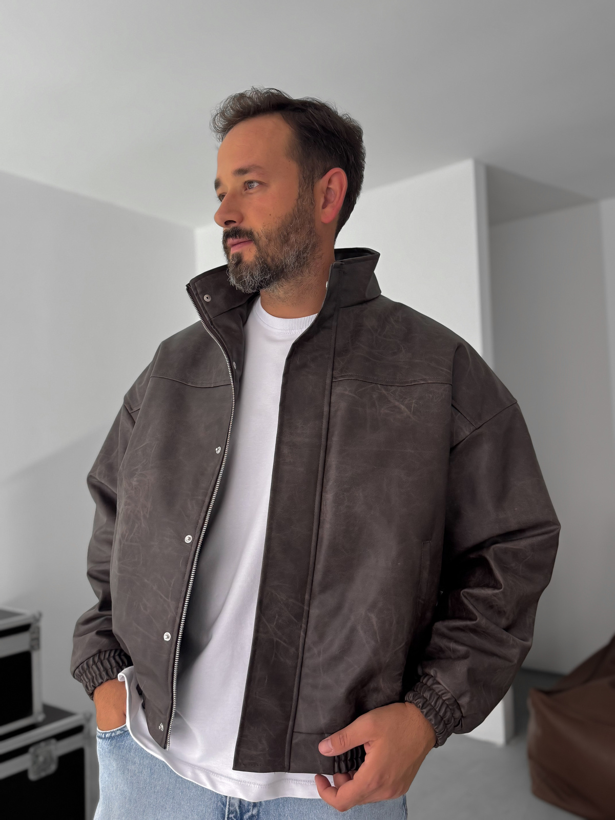Koyu Kahve Efektli Bomber Deri Mont EP-7321