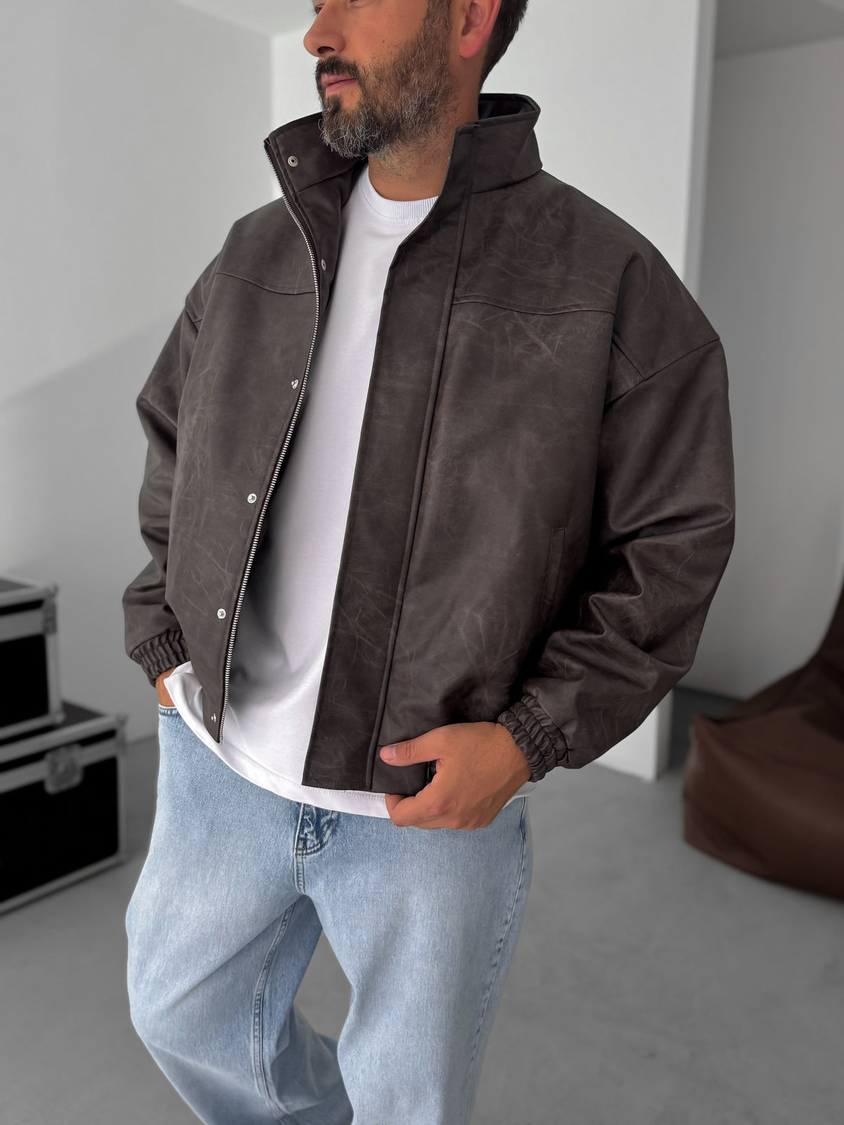 Koyu Kahve Efektli Bomber Deri Mont EP-7321