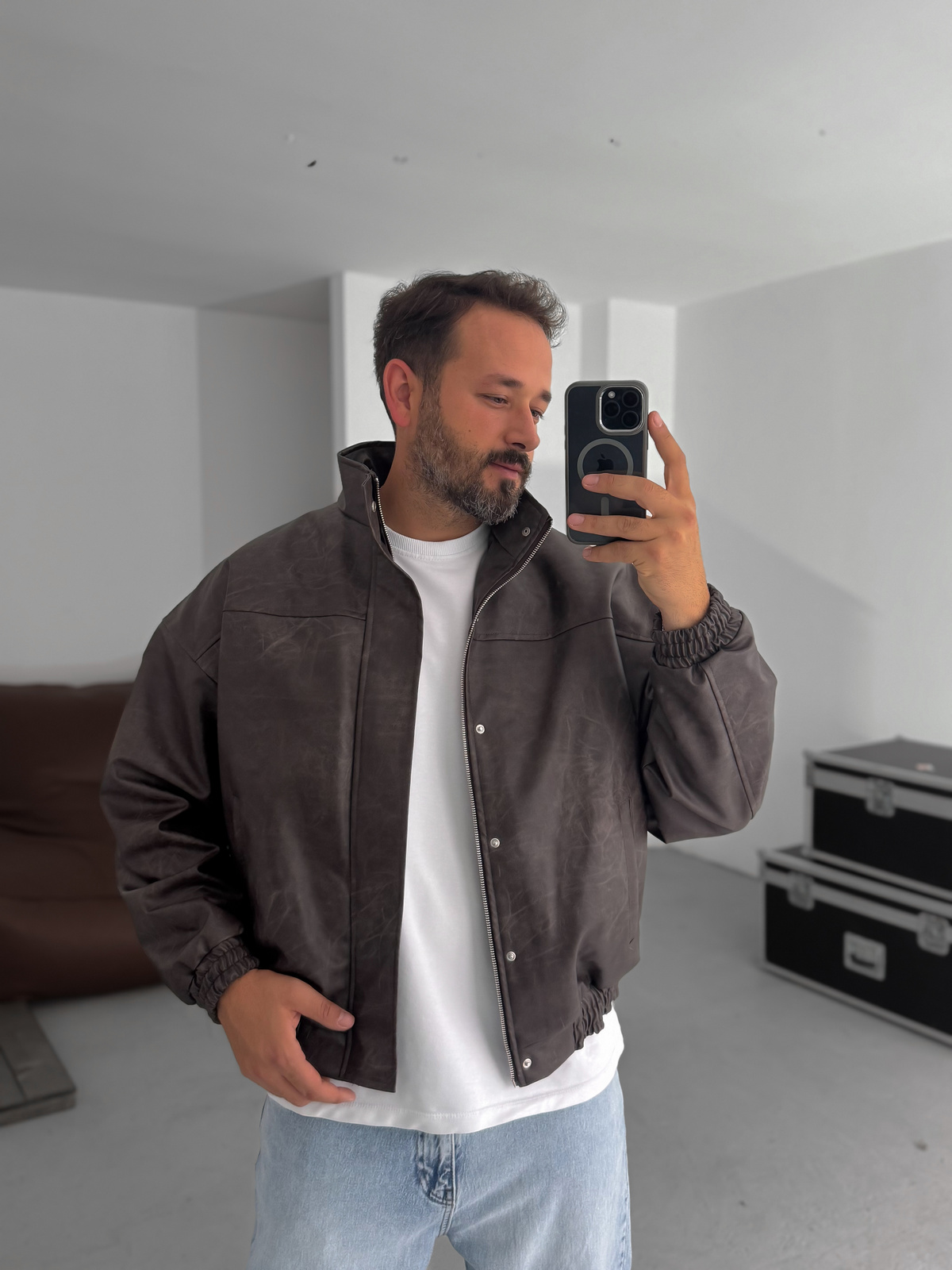 Koyu Kahve Efektli Bomber Deri Mont EP-7321