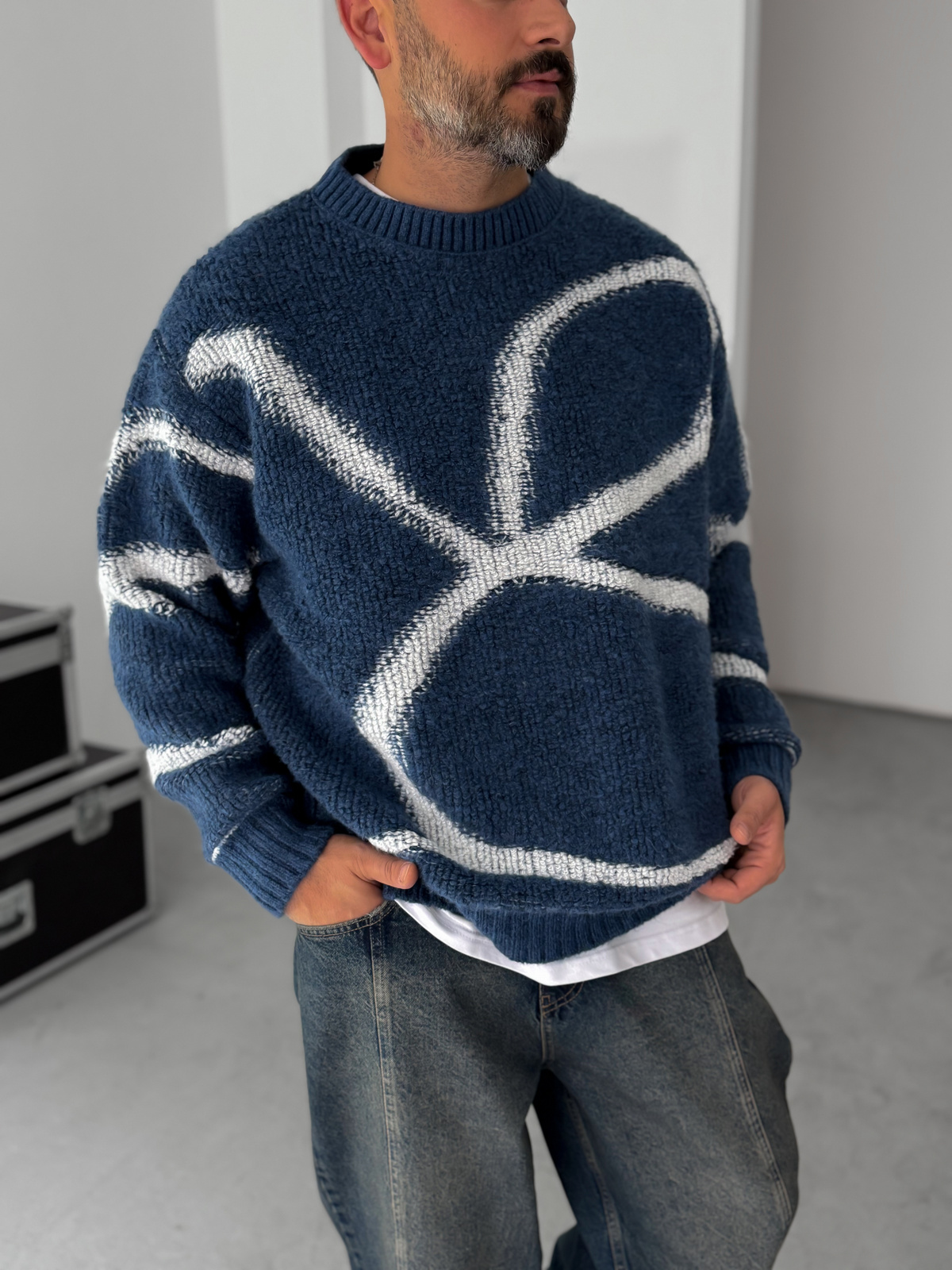 Mavi Desenli Triko Kazak YP-5024