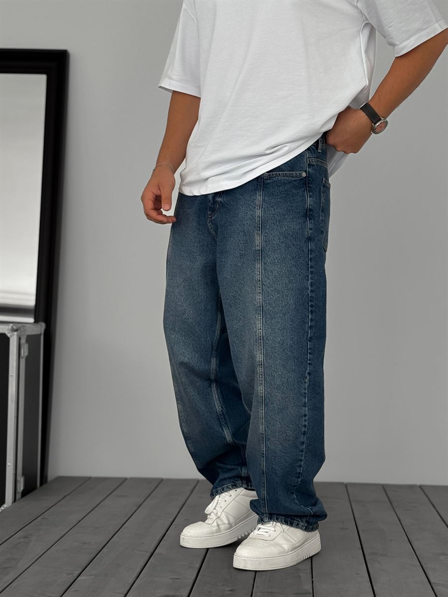 Koyu Mavi Önü Dikişli Baggy Jean KE-924/925/926